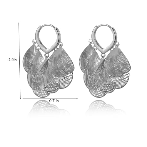 Boho Flower Layered Floral Leaf Drop Dangle Earring For Women,Metal CZ Gold Lightweight Flower Bohemian Gold Petal Exaggerated Jewelry Earrings For Women Brides Party Prom Wedding - color: White Gold C