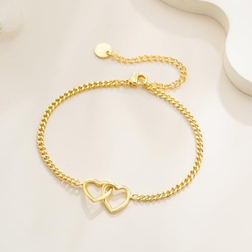 SLOONG Gold Pearl Bracelets for Women Trendy, 14K Gold Plated Dainty Stackable Layered Chain Bridesmaid Bracelets, Waterproof Wedding Jewelry for Women Adjustable 6"+2" - color: Style9(Heart)