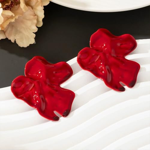 Statement Chunky Gold Large Silver Earrings for Women Trendy, Big Irregular Geometric Dainty Liquid Metal Stud Earrings Simple Prom Party Jewelry Gift - color: Red -Cute