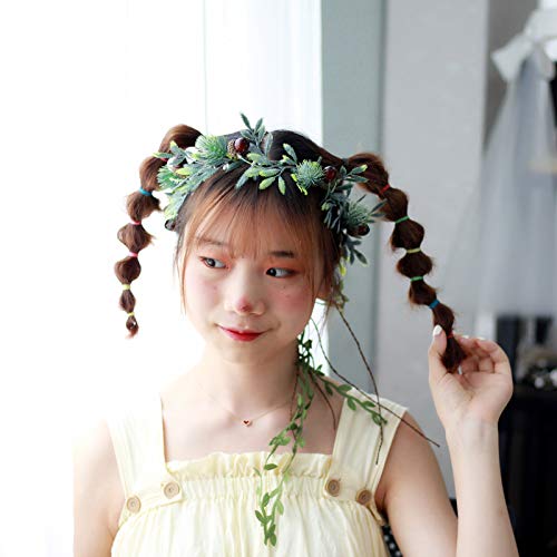 Vivivalue Vine Flower Crown Flower Garland Headband Hair Wreath Floral Headpiece Halo Pinecone Boho with Ribbon Wedding Party Festival Photos - color: U
