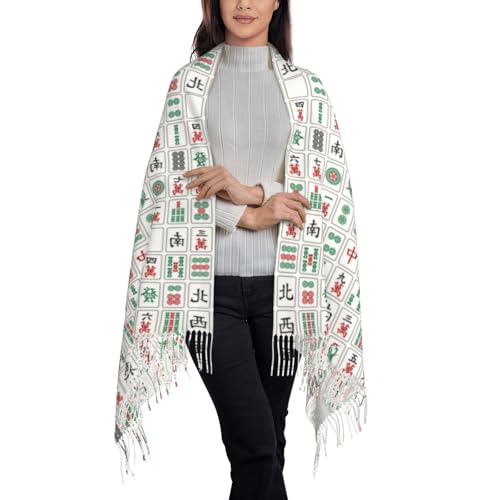 Skull Mushroom Hippie Scarf for Women– Winter Shawl with Tassels, Cozy Wrap for Women’s Festival & Casual Wear - color: Mahjong Tiles White