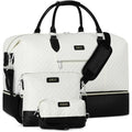 ITIEZY Weekender Overnight Bag for Women - Large Travel Duffel Bag with Shoe Compartment, Gym Duffel Bag Hospital Bag Carry On Tote Bags for Airplanes with Crossbody Bag Toiletry Bag 3Pcs Set - color: 6-Off White