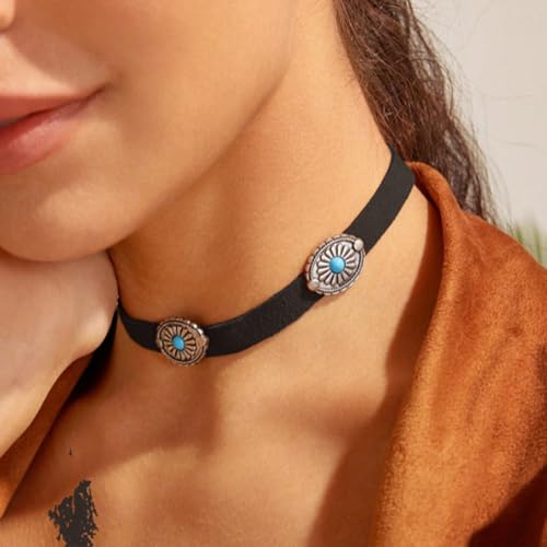 Boho Outfits for Women Boho Necklaces Country Concert Outfits Nashville Western Jewelry Choker Necklaces Long Leather Necklace Western Dress Jewelry Country Cowgirl Accessories Gifts - color: K8-Black