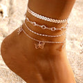 4PCS Bow Anklet for Women, 4-Layered Lightweight Simple Chain Bow Ankle Bracelet Set, Elegant Women's Fashion Jewelry, Ideal for Casual and Special Events - color: Rose-Gold