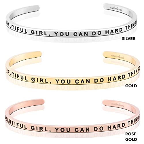 MantraBand - Mantra Band Bracelet - Gold color - Inspirational Engraved Adjustable Cuff - Gifts for Women, Sisters, Friends, Family - style: BEAUTIFUL GIRL, YOU CAN DO HARD THINGS