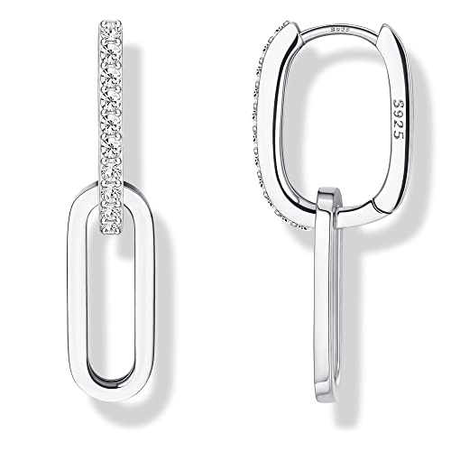MILACOLATO 925 Sterling Silver Hoop Earrings for Women 18K Gold/Rhodium Plated Drop Dangle Hoop Earrings with Charms Cross Spike Moon Star Paperclip Link Statement Earrings Convertible Link Huggie Earrings Hypoallergenic - color: Silver Tone : Hoop with C