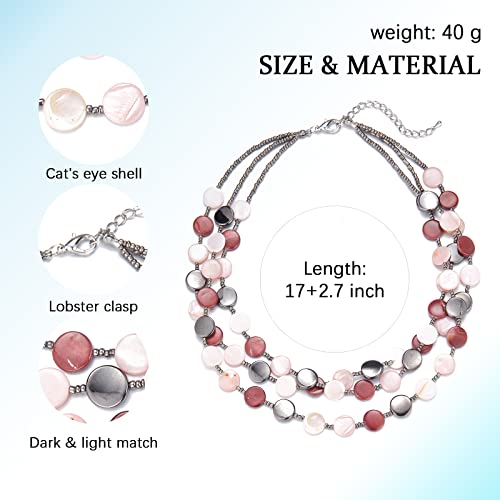 Noessla Layered Beaded Chunky Necklace for Women Boho Two-color Shell Statement Necklace Fashion Collar Costume Jewelry Gifts for Mum - color: Pink
