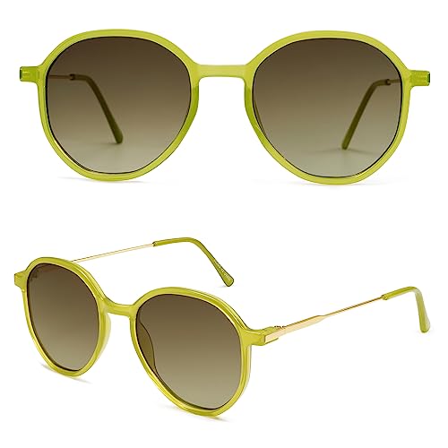 SOJOS Trendy Designer Hexagon Round Sunglasses for Women Fashion Big Shades Geometric Women Sunglasses SJ2181 - color: Green