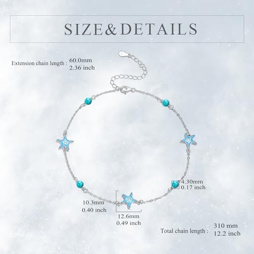 CRMAD Beach Starfish Anklet for Women Sterling Silver Moonstone Beach Anklet Irish Jewelry (starfish) - style: starfish-L