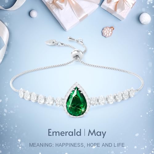 Linawe Crystal Imitation Diamond Rhinestone Charm Bracelets for Women, Gold/Silver/Rose Gold Adjustable Chain Bracelet, Teardrop Birthstone Cubic Zirconia Prom Costume Wedding Jewelry - color: Silver,May