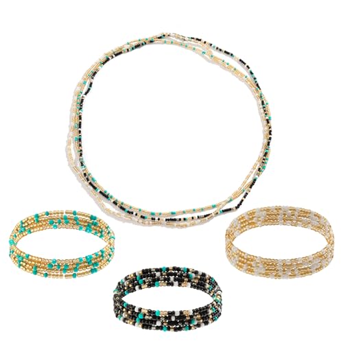 African Waist Beads For Women Colorful 3PCS Layered Belly Body Chain Beach Bikini Waist Jewelry Body Accessories For Women - style: 3 Layered Bead-Gold mixed Black