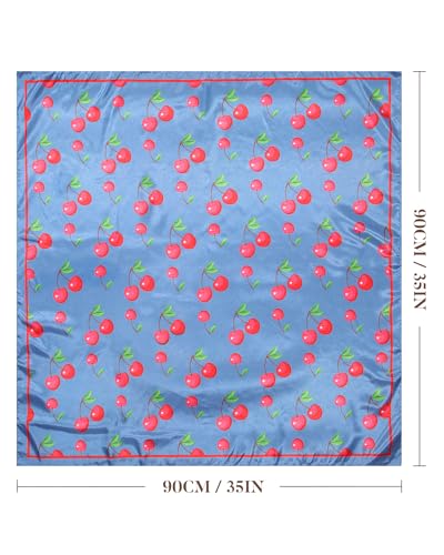 AWAYTR 35” Square Satin Head Scarf Hair Scarf for Women's Hair Silk Bandana for Women Silk Head Wrap for Sleeping - color: Cherry Blue