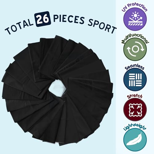 Jiuguva 26 Pcs Neck Gaiter Men Face Mask Headband Boho Head Wrap Headwear Bulk Hiking Seamless Neck Scarf Skull Bandana Women - color: Black Color, style: Basic Style