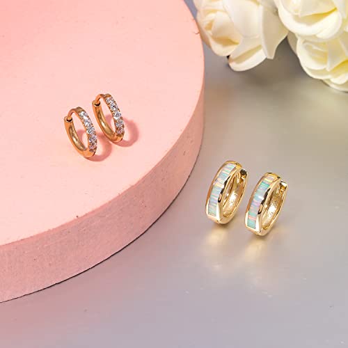 CiNily Huggie Earrings Opal Hinged Hoop Earrings Gold Plated Hypoallergenic Small Hoop Earrings for Women Teen Girls Men Sensitive Ears - color: White-Gold Plated