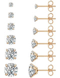 6 Pairs Stud Earrings Set, Hypoallergenic Cubic Zirconia 316L Earrings Stainless Steel CZ Earrings 3-8mm - color: A-002-Rose Gold