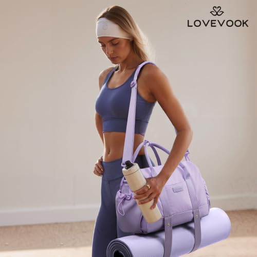 LOVEVOOK Small Gym Bag for Women with Yoga mat Holder, Mini Duffle Bag for Travel with Wet Pocket, Overnight Personal Item Bags (Purple, 14.5 inch-Small-2Pcs) - color: Purple, size: 14.5 inch-Small-2Pcs