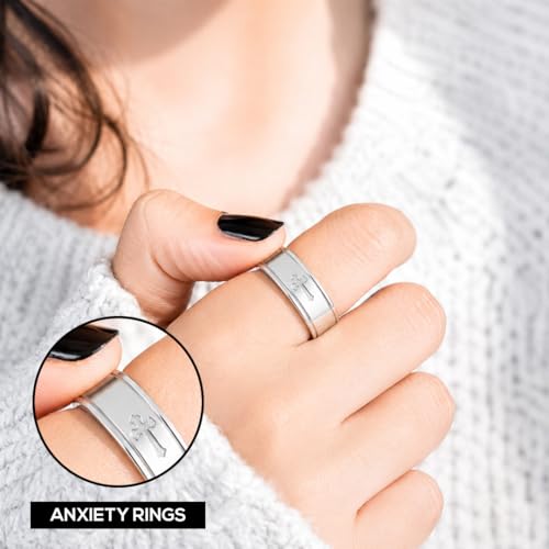 Shop LC 925 Sterling Silver Spinner Fidget Ring for Women Men | Anxiety Ring | Moon Star Design | Platinum Plated | Stress Relief Worry | Promise | Boho Jewelry Gift - color: Cross, size: 5