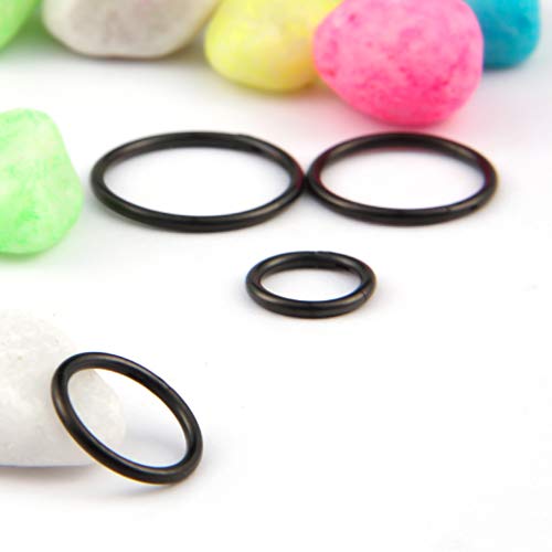 4Pcs 16G 18G 20G Surgical-Steel-Piercing-Ring-Nose-Rings-Hinged-Hoop-Earrings,6mm 8mm 10mm 12mm Seamless Stainless Steel Clicker Eyebrow Septum Piercing Hoop,Sliver Black Gold Rose Gold Rainbow Body Jewelry Set - color: 18G Black
