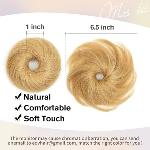 Honey Blond Hair Bun, Messy Bun Hair Piece, Soft Fluffy Elastic Scrunchie, 30s Easy Updo for Women & Kids, Ideal for Daily Wear, Ballet, Dance & Office Use - color: Honey Blond, size: 4 Inch