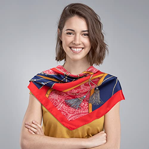 NZKNP Silk-Like Head Scarf - Women's Bandana Wraps - color: 3-navy and Red Chain, size: 35"*35"