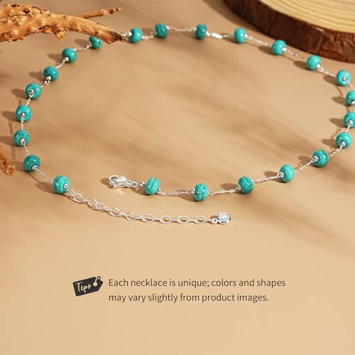 Created Turquoise Necklace for Women 14K Gold Plated Beaded Heart Choker Boho Necklaces Handmade Beach Summer Everyday Western Jewelry Gifts - color: Silver Chain, style: Bead