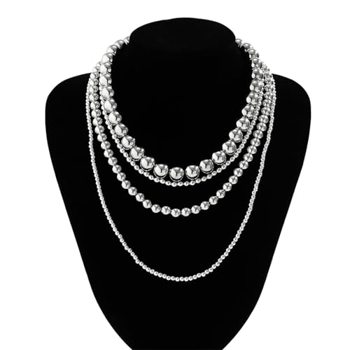 YBMYCM Layered Gold Chunky Necklaces Multi Strand Bead Necklace Wedding Bridesmaid Necklace Jewelry For Women - style: 4PCS Silver Chain