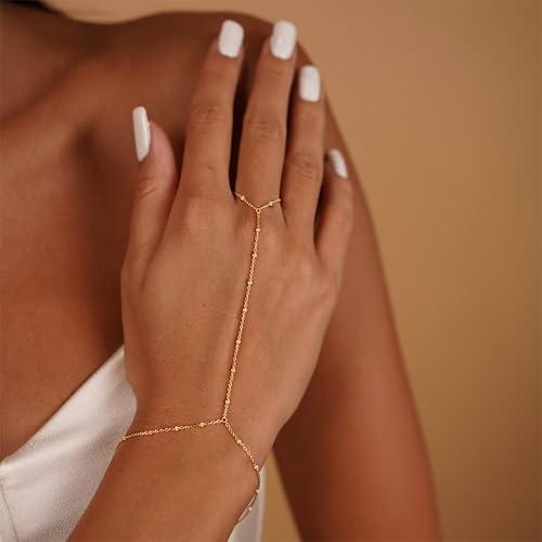 Hand Chain Gold Bracelets for Women Trendy Finger Ring Slave Bracelet Dainty Chain Hand Jewelry Trendy Gifts - color: A1: Gold Hand Chain