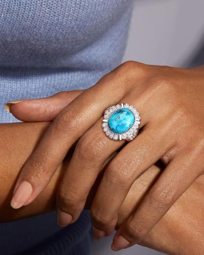 AIBAO 4-12 Ct Large Oval Engagement Rings for Women Natural Turquoise/Lapis Lazuli/Malachite Celtic/Infinity/Love Knot Halo Ring Size 6 to 10 Anniversary Christmas Valentines Gift - style: 7.6 Ct Blue Turquoise & Created White Sapphire