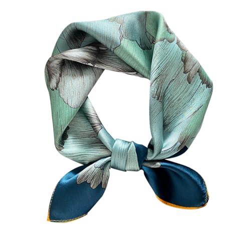 FEIBOON Mulberry Silk Scarfs Neck Scarf 21" Small Square Scarfs hair scarf bandana Neckerchief Headscarf for Women - color: Blue Flower Hand Painted