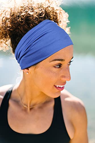 GiLi 2 Pack Wide Headbands for Women Boho African Knotted Non Slip Fashion Hair Bands Yoga Running Sports Workout Gym Head Wraps Elastic Soft Cotton Cloth Turbans Bandana for Girls(Black, Blue) - color: 2 Color (Black+Blue)