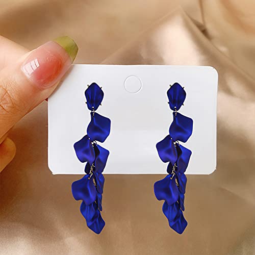 Long Acrylic Rose Petal Earrings Dangle Exaggerated Flower Earrings Drop Statement Floral Tassel Earrings for Women - color: Long Acrylic Rose Petal Earrings-Blue