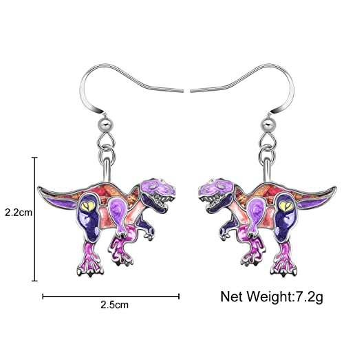 Enamel Alloy Dinosaur Fantasy Dragon Earrings Drop Dangle Unique Animal Jewelry For Women Dragons Gifts - color: Dinosaur Trex Violet