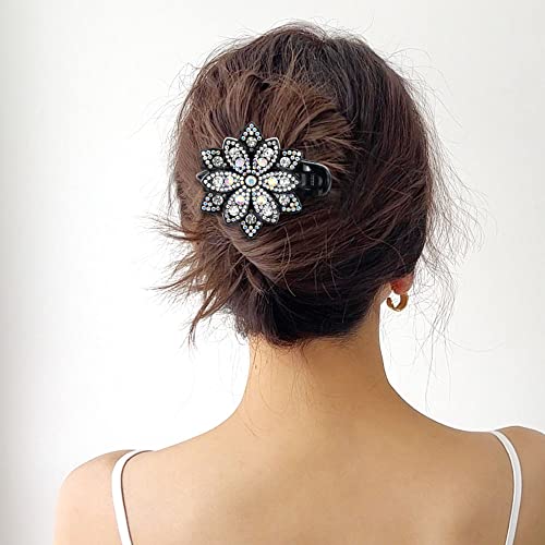 inSowni 4 Pack Luxury Fancy Glitter Sparkly Crystals Rhinestones Decorative Plastic Flower Hair Claws Clips Floral Barrettes Bun Hairpins Clamps Korean Hair Accessories for Women Girls Thick Long Hair - color: 4 Pack Fancy Sparkly Rhinestone Flower Hair C