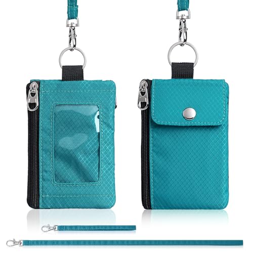 Artpaxy Minimalist Wallet For Mens Womens, Keychain RFID Blocking Zipper Small Wallet with ID Window 2 Lanyards,Water Resistant Travel Cash Card Coin Case Boys Girls - color: Turquoise, style: Casual