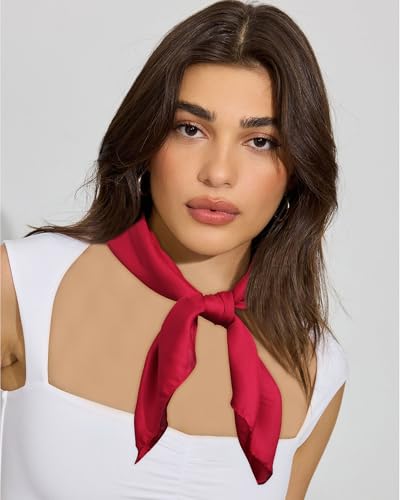 AWAYTR 27.5” Square Satin Head Scarf Hair Scarf for Women's Hair Silk Bandana for Women Silk Head Wrap for Sleeping - color: Burgundy