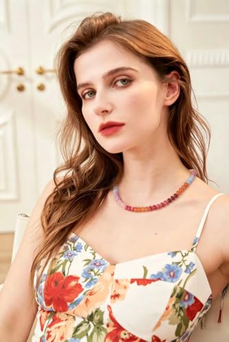 CANEVINKA Bohemian Beaded Choker Necklace 18K Gold Plated Bead Pendant Necklace Vintage Handmade Jewelry for Women - style: Red Rainbow