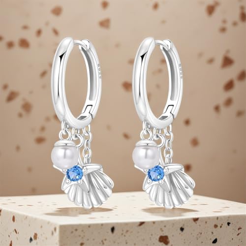 925 Sterling Silver Dangle Earrings for Women, Butterfly&Bee Animals Design, Hypoallergenic Jewelry gifts - color: Pearl starfish shell earrings