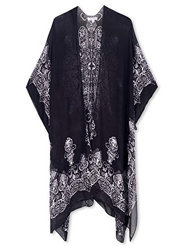 Breezy Lane Kimonos for Women Swimsuit Coverups Beach Cover Up Swimwear Cardigan Summer - color: A Black Print
