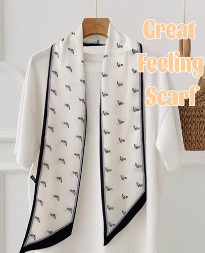 kcctoo 59” Long Silk Like Head Scarf Women's Fashion Square Neck Satin Scarfs for Bag Hair Scarves Gift 59 * 5.9” - color: O1 Spotted Horse Head White 59" X 5.9"