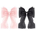 Large Hair Bow Clips for Women,Black Pink Bow Hair Barrettes with Long Tail French Hair Ribbon Clips Hair Accessories for Girls (Black,Light Pink) - color: Black,Light Pink