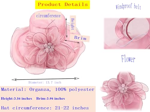 ORIDOOR Women’s Organza Church Tea Party Wedding Fascinator Derby Hat Wide Brim Sun Hats - color: C1-light Purple