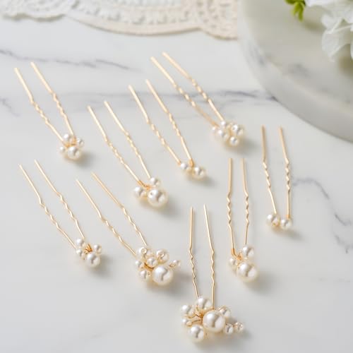 SWEETV 9 Pieces Bride Hair Accessories Pearl Wedding Hair Pins Leaf Bridal Hair Piece Vintage Hair Headpiece Leaf Hair Clips Jewelry for Women Bridesmaids Brides Flower Girls - color: Set-D-Gold