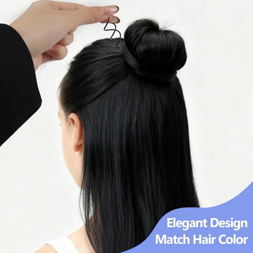 Teenitor 20PCS Spiral Hair Pins, Spin Pins for Bun, Spiral Bobby Pins Hair Bun Accessories, Hair Bun Maker for Women Girls with 10 Hair Ties, Black - color: Black