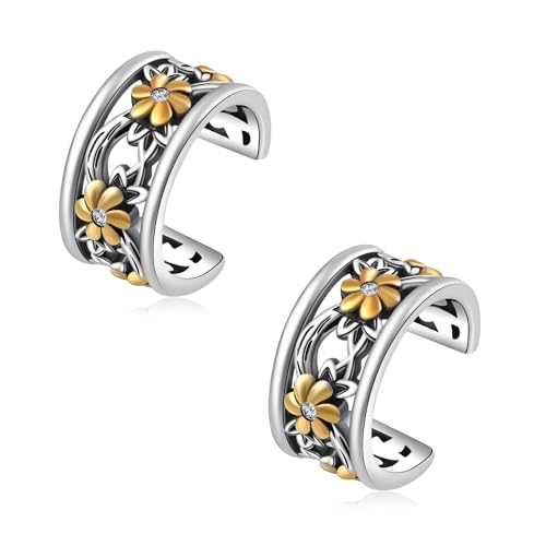 Cuff Earrings 925 Sterling Silver Ear Cuff Earrings Non-Piercing Fake Helix Cartilage Cuff Earrings Various Styles Ear Cuffs Fine Jewelry for Women - color: 5#daisy ear cuff