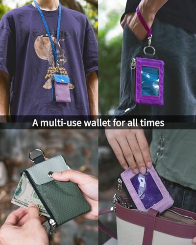 Artpaxy Minimalist Wallet For Mens Womens, Keychain RFID Blocking Zipper Small Wallet with ID Window 2 Lanyards,Water Resistant Travel Cash Card Coin Case Boys Girls - color: Army green+Light gray green, style: Casual
