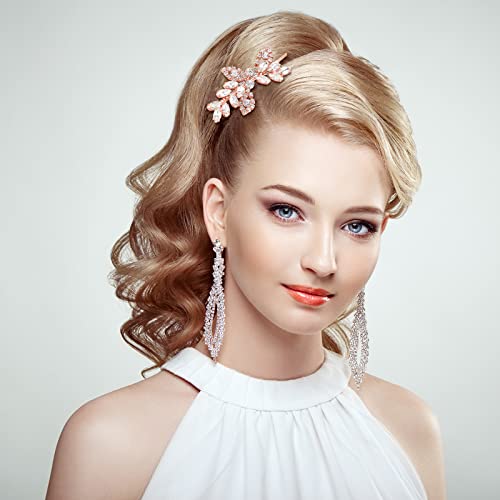 4 Pieces Leaf Pearl Crystal Hair Clips Elegant Bridal Hairpins and Barrettes for Women Girls (Rose Gold, Rhinestone Style) - color: Rose Gold
