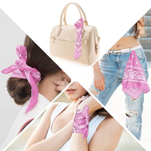 PLULON Bandanas for Men Women 4/12/24/30 Pack, Paisley Pattern Bandana Bulk Headbands Handkerchief Face Mask 100% Polyester - color: Pink