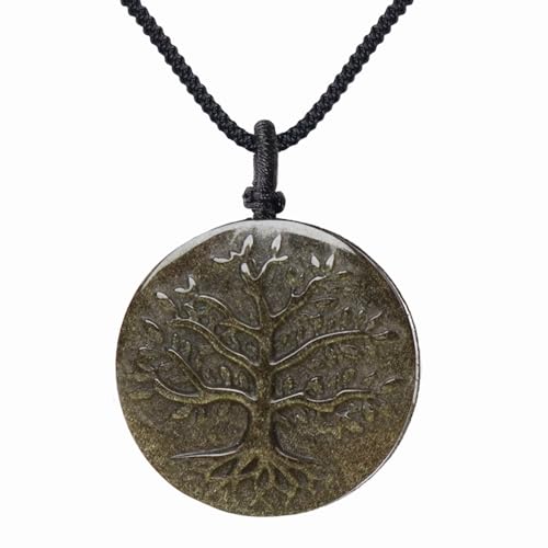 Obsidian Tree of Life Necklaces Orgonite Healing Crystal Stone Pendant Necklace for Spiritual Healing and Meditation Energy Talisman Sacred for Men Women - color: Gold Sheen Obsidian