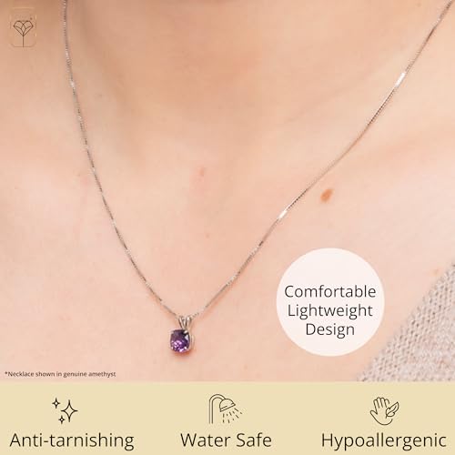 MAX + STONE Cushion Cut Gemstone Necklace | 8mm Solitaire Birthstone Necklace for Women | Gemstone Pendant Necklaces with 18 inch Box Chain - color: Onyx