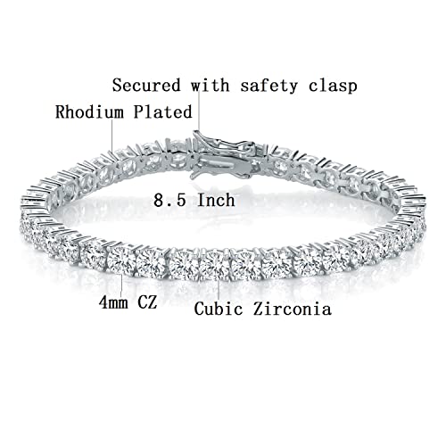 MDFUN 18k White Gold Plated CZ Tennis Bracelet, 4MM Cubic Zirconia Charm Bracelet for Women Men - style: 8.5" tennis bracelet